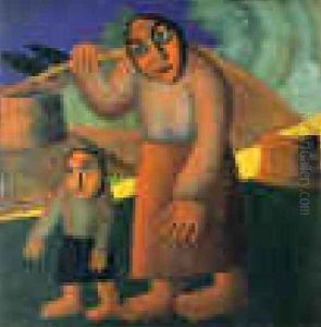 A Peasant Woman With Buckets And A Child